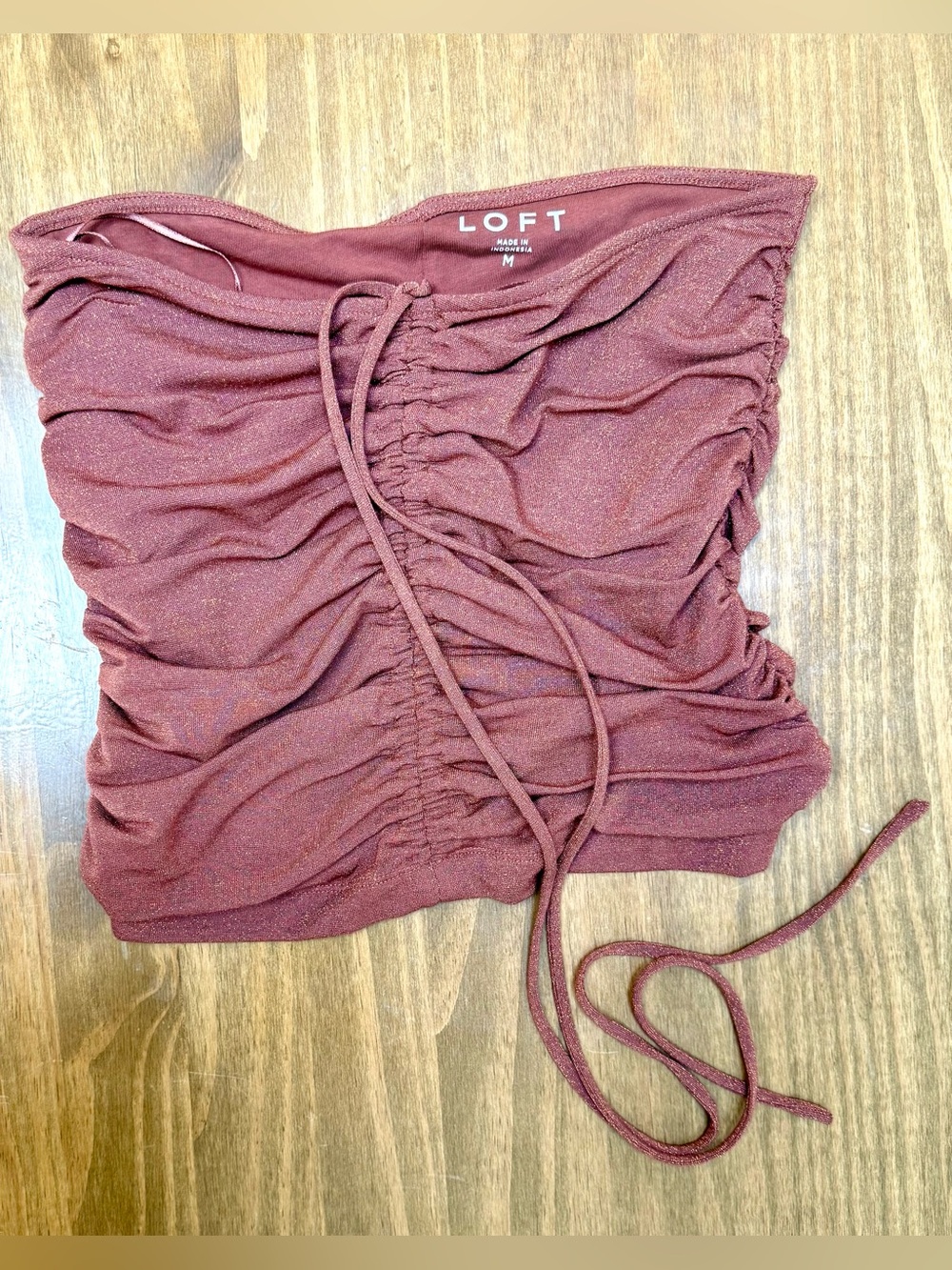 LOFT Ruched Strapless Crop Top in Dusty Mauve